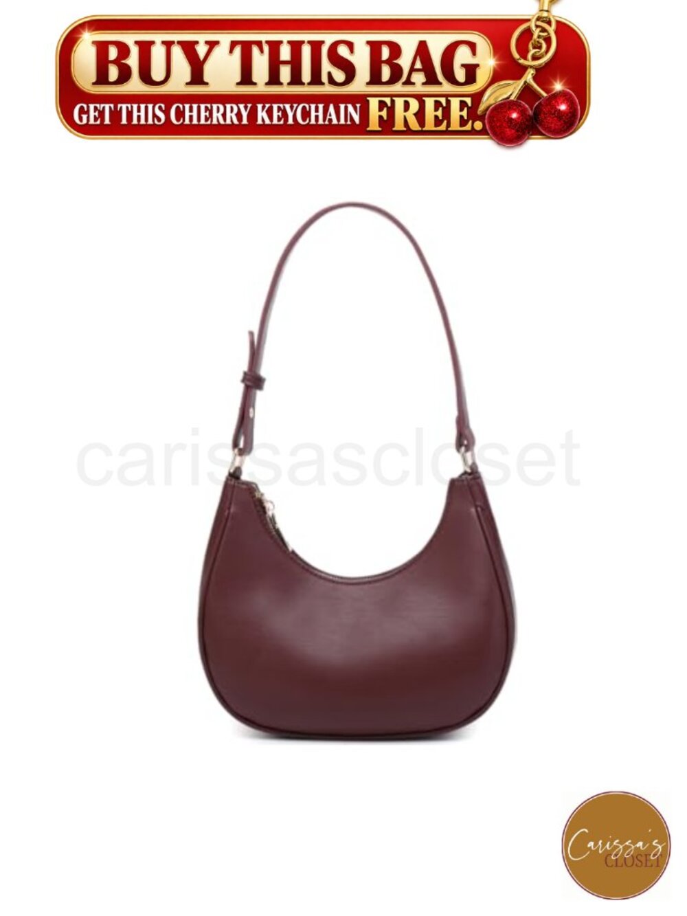 ✨ Crescent Hobo Shoulder Bag PU Leather Mini Clutch Purse Zip Closure Women